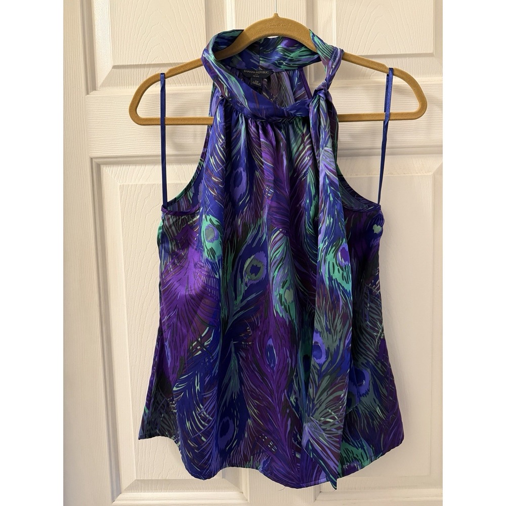 Women's Sleeveless Blouse Banana Republic Medium Petite Tie Neck Classic